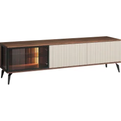 Garnero Arredamenti Mobile Tv Sospeso-Mobile porta tv 180x50h cm 3 ante con LED cannettato noce beige Evelina