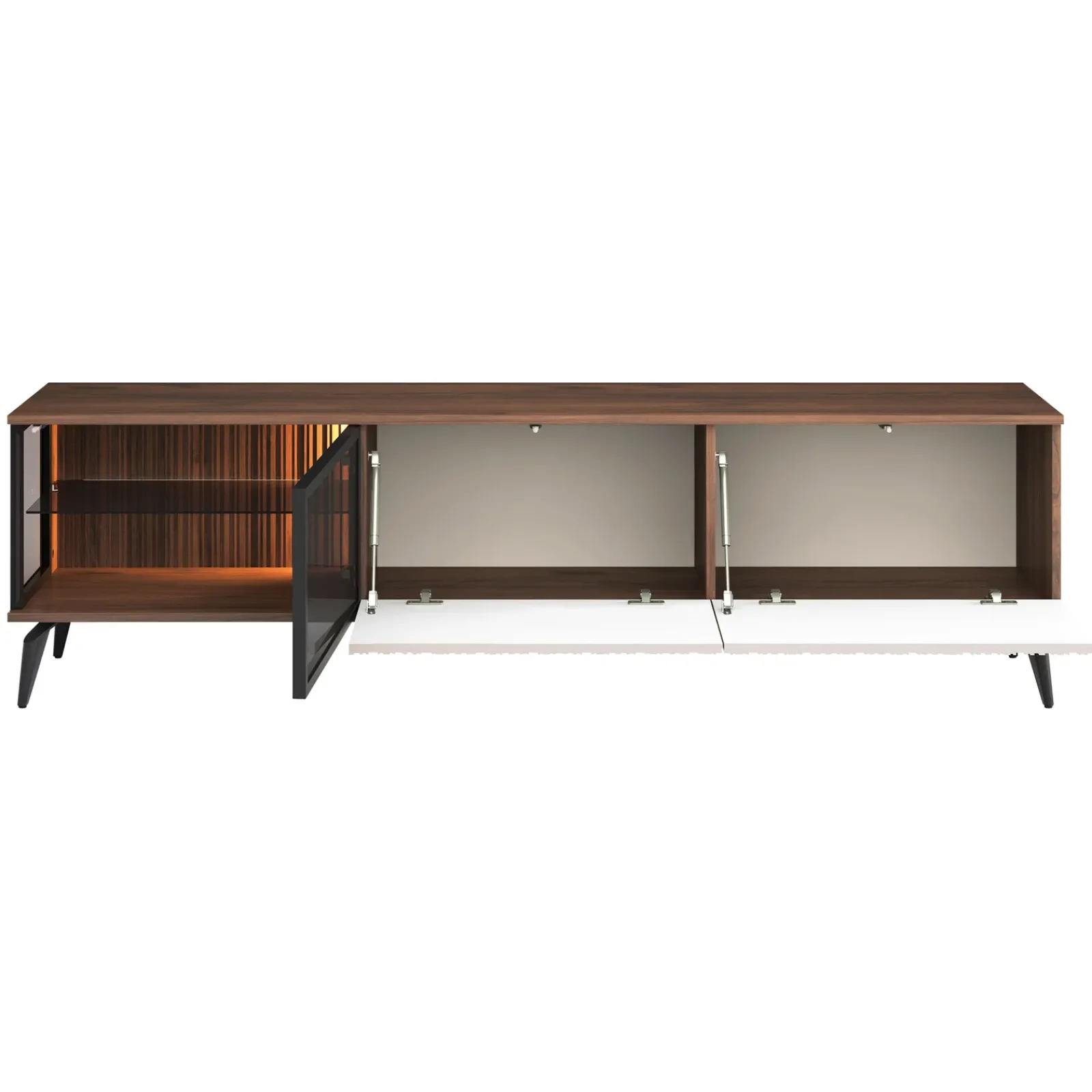 Garnero Arredamenti Mobile Tv Sospeso-Mobile porta tv 180x50h cm 3 ante con LED cannettato noce beige Evelina