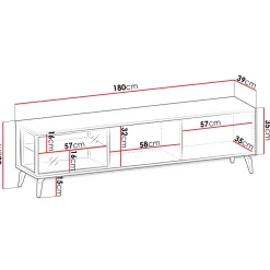 Garnero Arredamenti Mobile Tv Sospeso-Mobile porta tv 180x50h cm 3 ante con LED cannettato noce beige Evelina