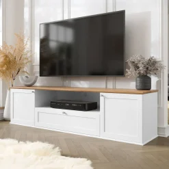 Garnero Arredamenti Mobile Tv Basso|Mobili Tv Moderni-Mobile porta TV 182x48h cm 2 ante bianco rovere Relaxio