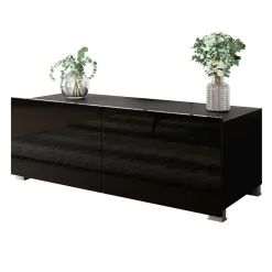 Garnero Arredamenti Mobile Tv Basso|Mobili Tv Moderni-Mobile porta TV 100x37h cm 2 ante Mons Nero Lucido
