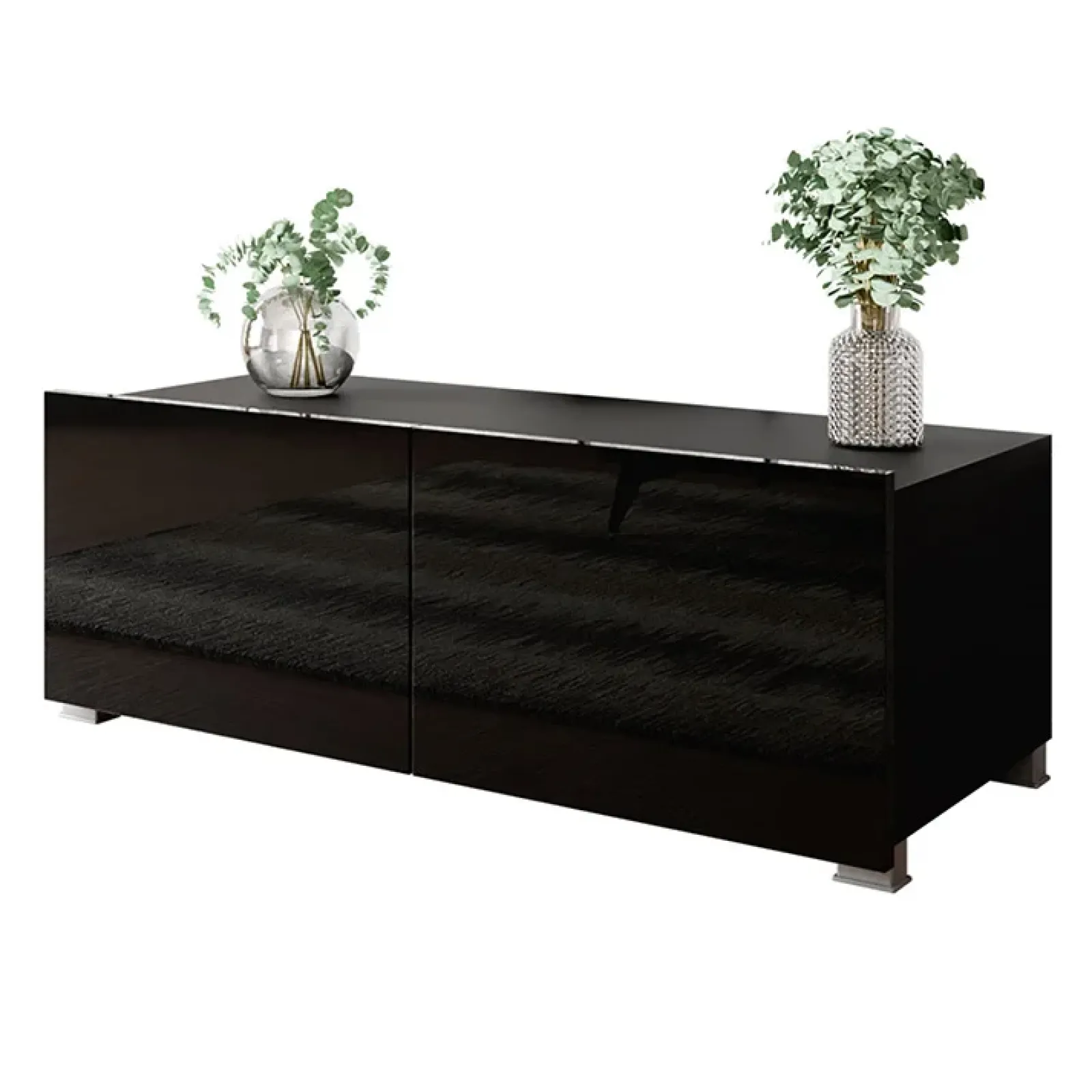 Garnero Arredamenti Mobile Tv Basso|Mobili Tv Moderni-Mobile porta TV 100x37h cm 2 ante Mons Nero Lucido