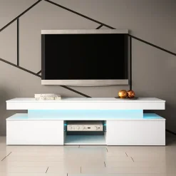 Garnero Arredamenti Mobile Tv Basso|Mobili Tv Moderni-Mobile porta TV 190x54h cm 2 ante con LED bianco Lumus Bianco Lucido