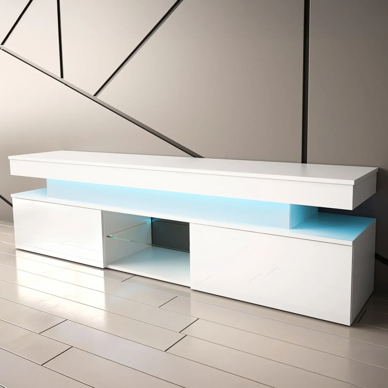 Garnero Arredamenti Mobile Tv Basso|Mobili Tv Moderni-Mobile porta TV 190x54h cm 2 ante con LED bianco Lumus Bianco Lucido