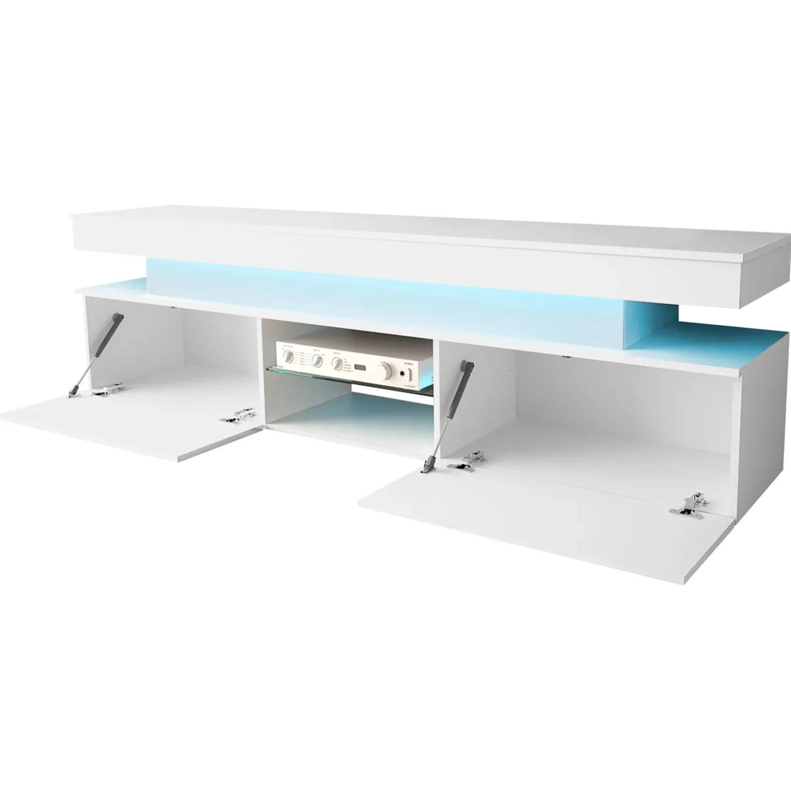 Garnero Arredamenti Mobile Tv Basso|Mobili Tv Moderni-Mobile porta TV 190x54h cm 2 ante con LED bianco Lumus Bianco Lucido