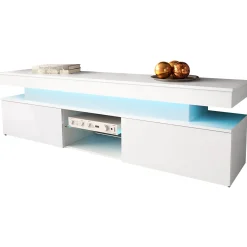 Garnero Arredamenti Mobile Tv Basso|Mobili Tv Moderni-Mobile porta TV 190x54h cm 2 ante con LED bianco Lumus Bianco Lucido