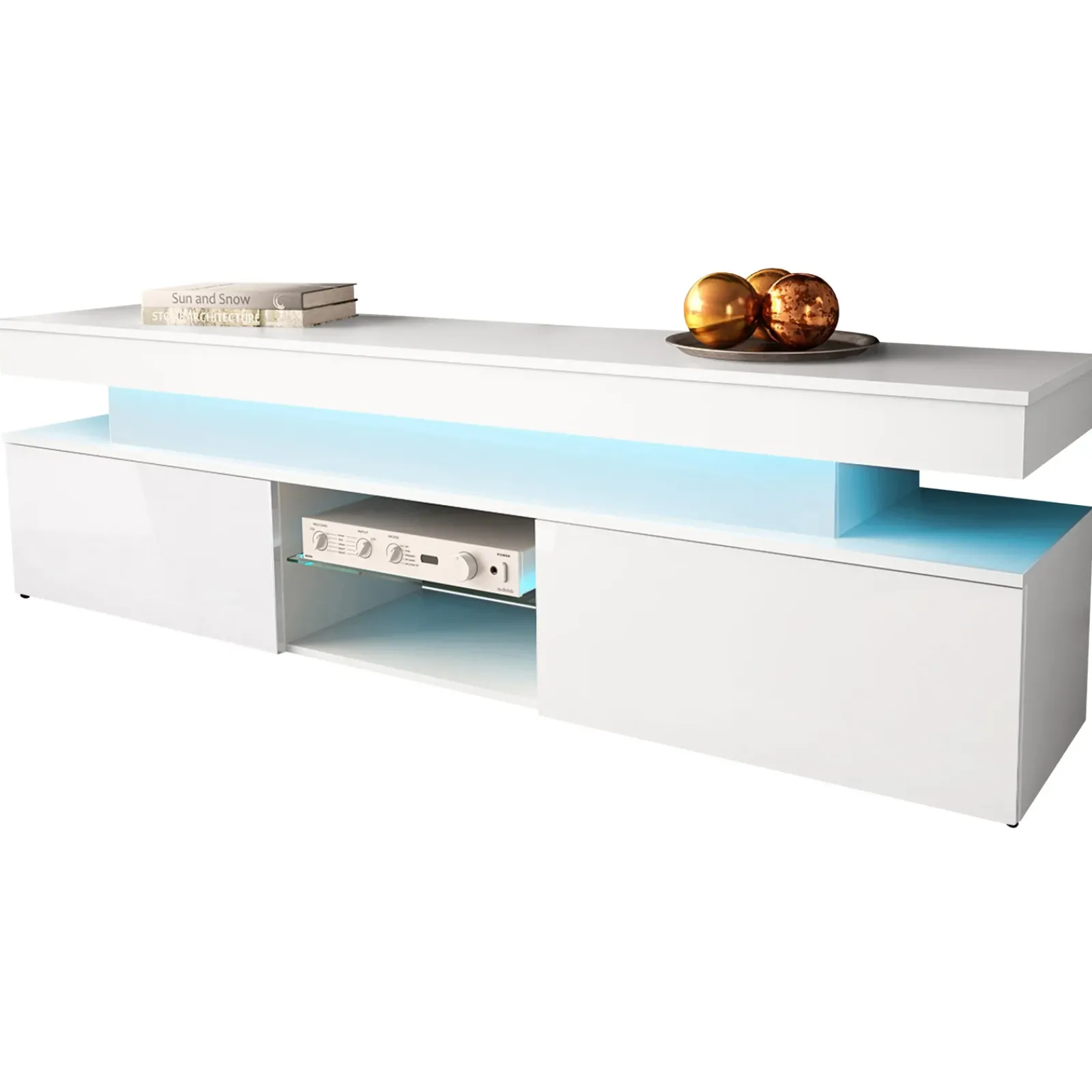 Garnero Arredamenti Mobile Tv Basso|Mobili Tv Moderni-Mobile porta TV 190x54h cm 2 ante con LED bianco Lumus Bianco Lucido