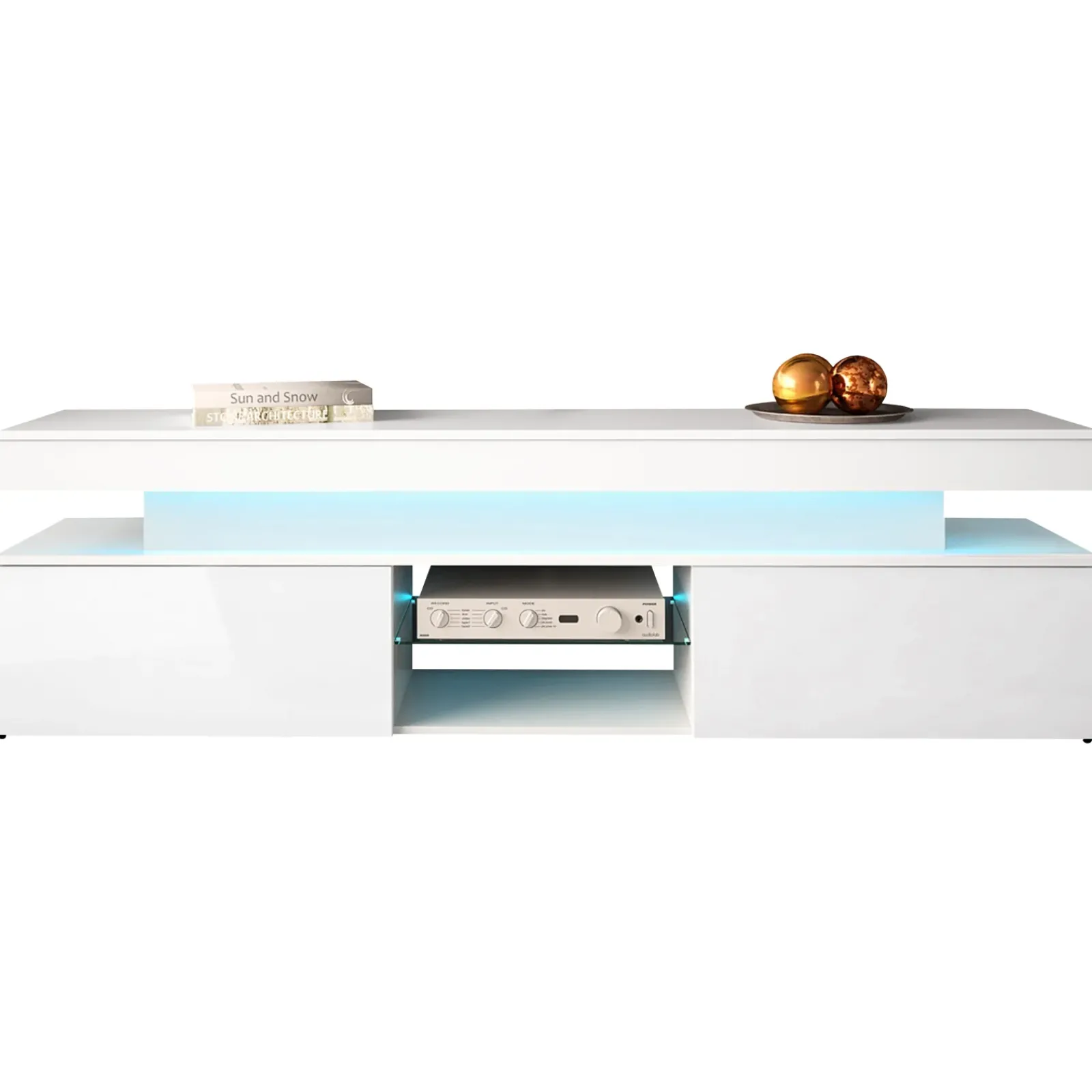 Garnero Arredamenti Mobile Tv Basso|Mobili Tv Moderni-Mobile porta TV 190x54h cm 2 ante con LED bianco Lumus Bianco Lucido