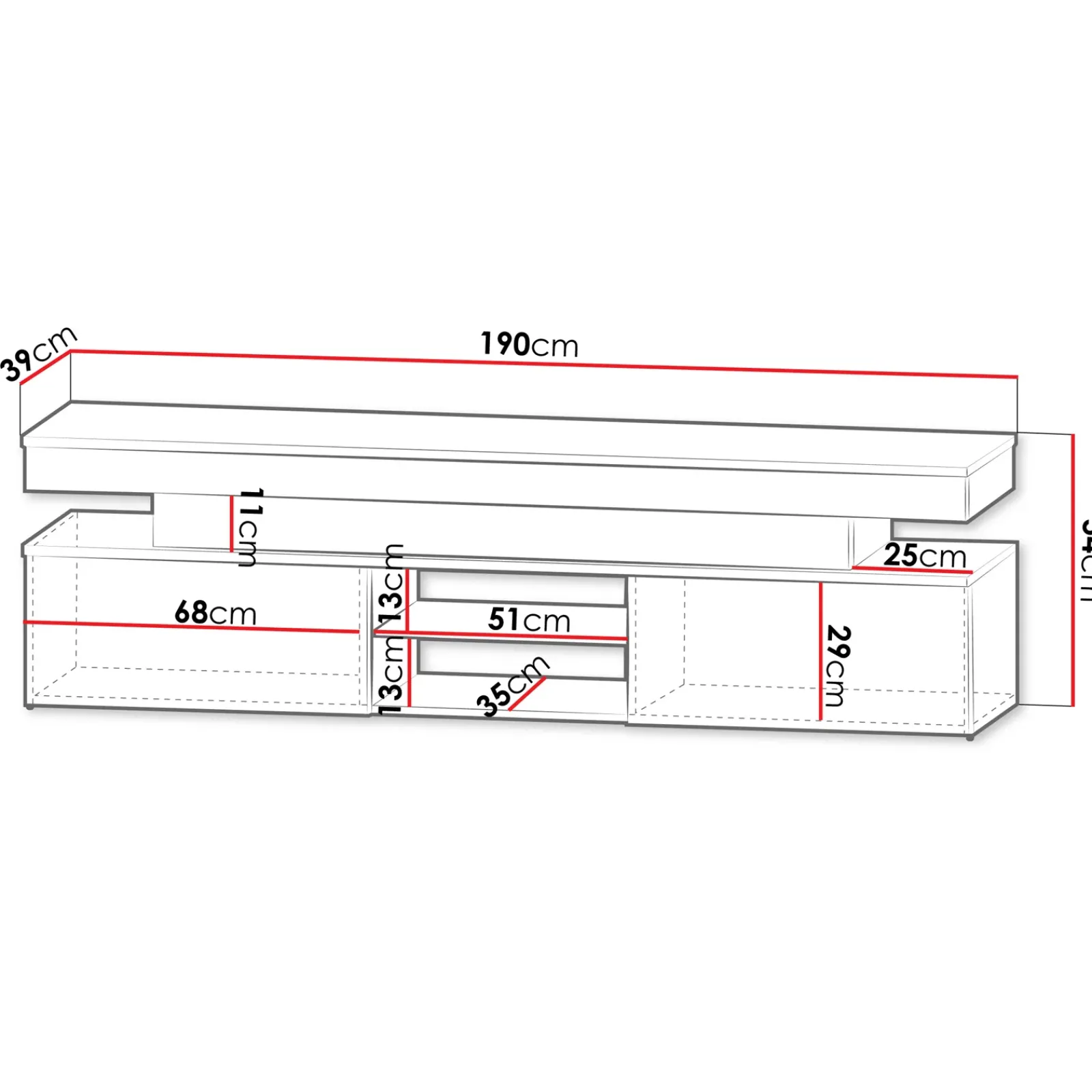Garnero Arredamenti Mobile Tv Basso|Mobili Tv Moderni-Mobile porta TV 190x54h cm 2 ante con LED bianco Lumus Bianco Lucido