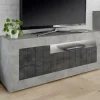 Garnero Arredamenti Mobile Tv Basso|Mobili Tv Moderni-Mobile porta TV 138x56h cm 3 ante soggiorno cemento ossido Florena