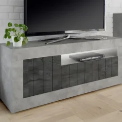 Garnero Arredamenti Mobile Tv Basso|Mobili Tv Moderni-Mobile porta TV 138x56h cm 3 ante soggiorno cemento ossido Florena