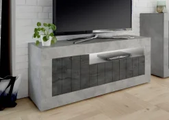 Garnero Arredamenti Mobile Tv Basso|Mobili Tv Moderni-Mobile porta TV 138x56h cm 3 ante soggiorno cemento ossido Florena