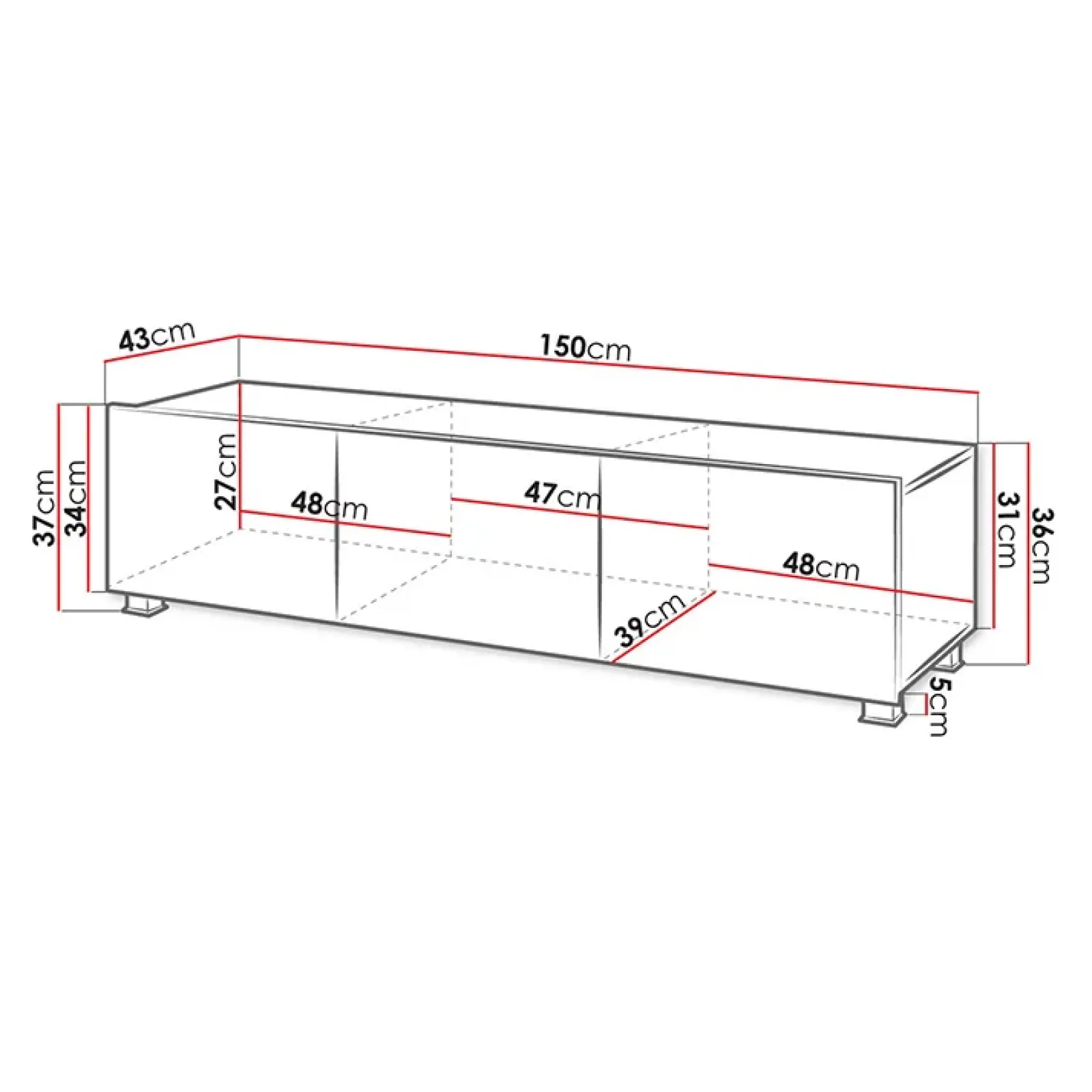 Garnero Arredamenti Mobile Tv Basso|Mobili Tv Moderni-Mobile porta TV 150x37h cm 2 ante Mons Bianco Lucido