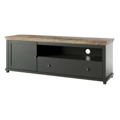 Garnero Arredamenti Mobile Tv In Legno|Mobile Tv Basso-Mobile porta TV 181x61h cm 1 anta 1 cassetto moderno scuro quercia Texel Verde