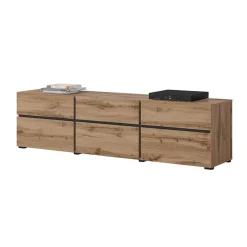 Garnero Arredamenti Mobile Tv In Legno|Mobile Tv Basso-Mobile porta TV 180x48h cm 3 ante a ribalta 3 cassetti nero Lolla Rovere