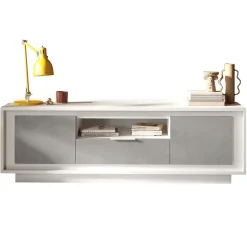 Garnero Arredamenti Mobile Tv Basso|Mobili Tv Moderni-Mobile porta TV 184x58h cm 2 ante 1 cassetto bianco opaco grigio cemento Deluxe Bianco Opaco - Cemento