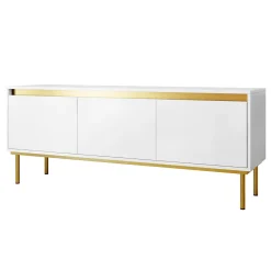 Garnero Arredamenti Mobile Tv Basso-Mobile porta TV 150x60h cm 3 ante bianco oro Praga Bianco Opaco - Oro