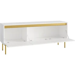 Garnero Arredamenti Mobile Tv Basso-Mobile porta TV 150x60h cm 3 ante bianco oro Praga Bianco Opaco - Oro