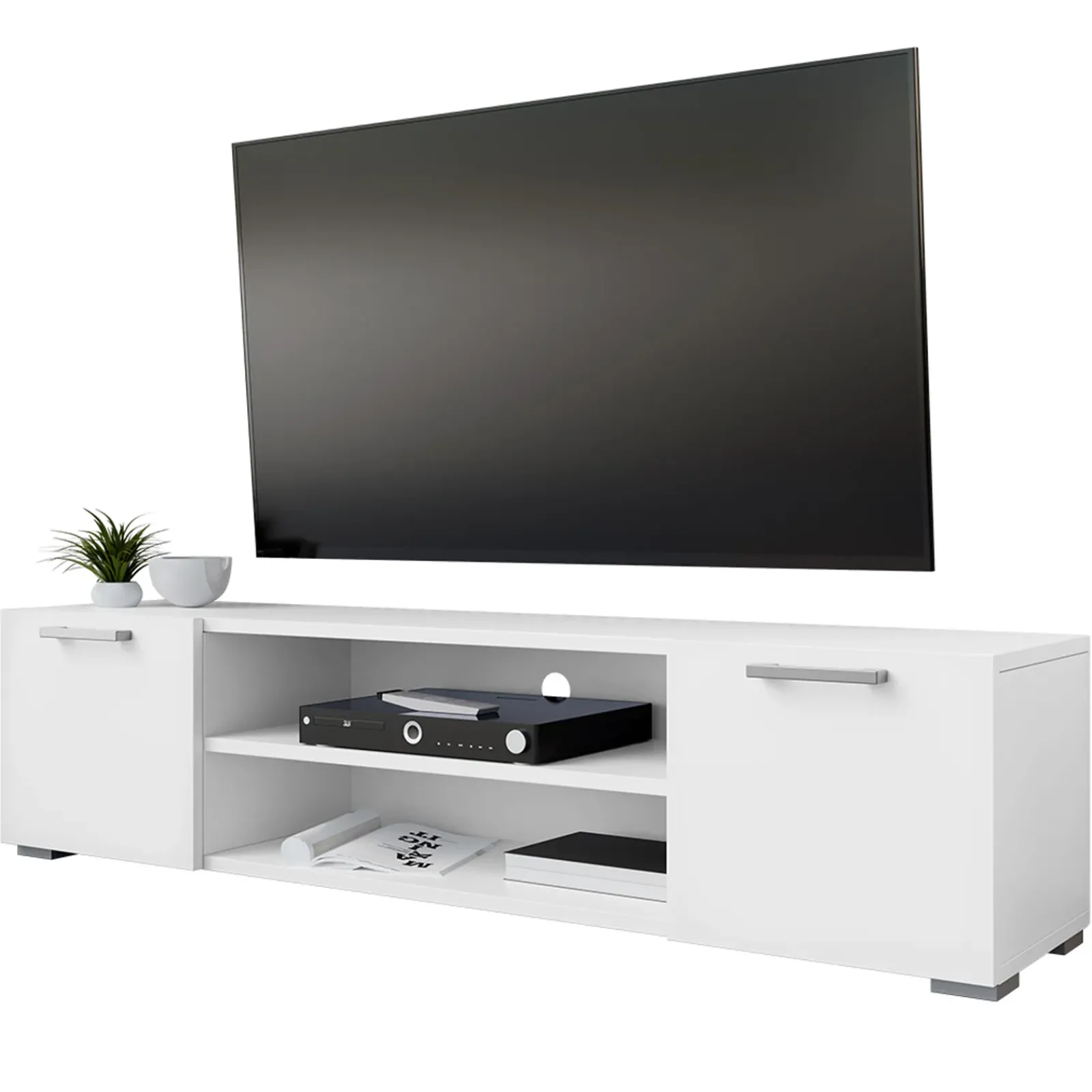 Garnero Arredamenti Mobile Tv Basso|Mobili Tv Moderni-Mobile porta TV 156x36h cm 2 ante design moderno bianco Pastello