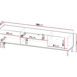 Garnero Arredamenti Mobile Tv Basso|Mobili Tv Moderni-Mobile porta TV 180x48h cm 2 ante 2 vani Giuggiola Nero Opaco
