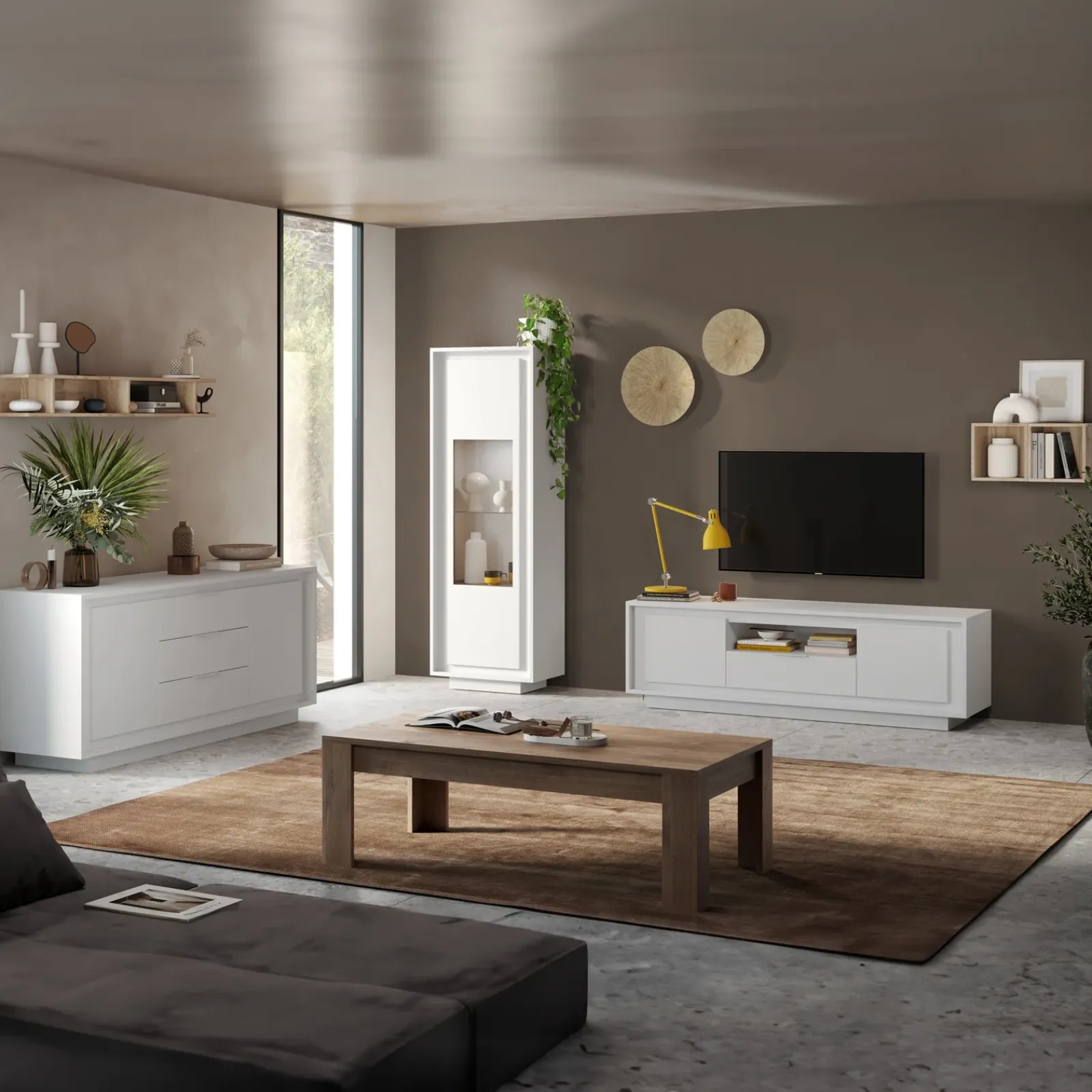 Garnero Arredamenti Mobile Tv Basso|Mobili Tv Moderni-Mobile porta TV 184x58h cm 2 ante 1 cassetto Deluxe Bianco Opaco