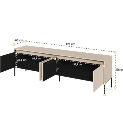 Garnero Arredamenti Mobili Tv Moderni|Mobile Tv Moderno-Mobile porta TV 193x56h cm 4 ante led cannettato nero Camelia Beige