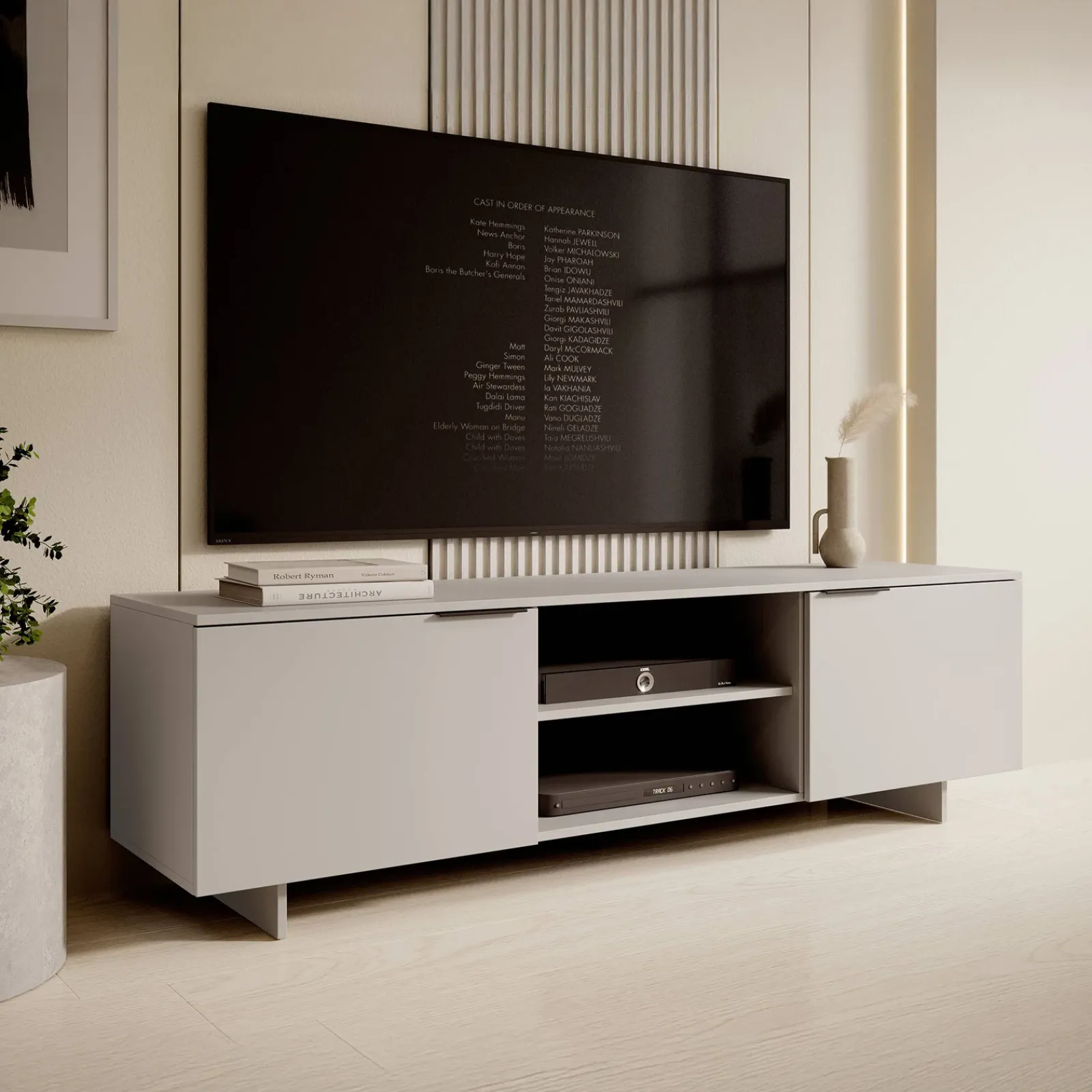 Garnero Arredamenti Mobile Tv Basso|Mobili Tv Moderni-Mobile porta TV 180x55h cm 2 ante grigio Stone