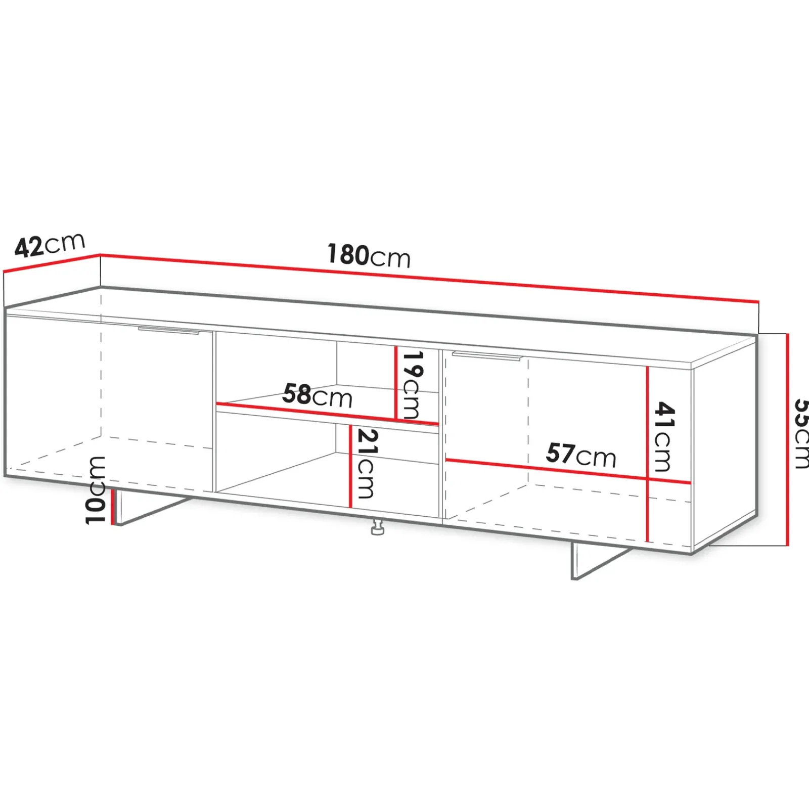 Garnero Arredamenti Mobile Tv Basso|Mobili Tv Moderni-Mobile porta TV 180x55h cm 2 ante grigio Stone