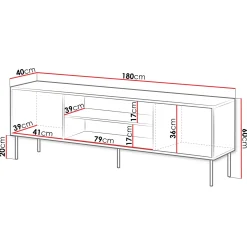 Garnero Arredamenti Mobile Tv Basso|Mobili Tv Moderni-Mobile porta TV 180x60h cm 2 ante nero Wild Nero Opaco