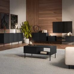 Garnero Arredamenti Mobile Tv Basso|Mobili Tv Moderni-Mobile porta TV 180x60h cm 2 ante nero Wild Nero Opaco