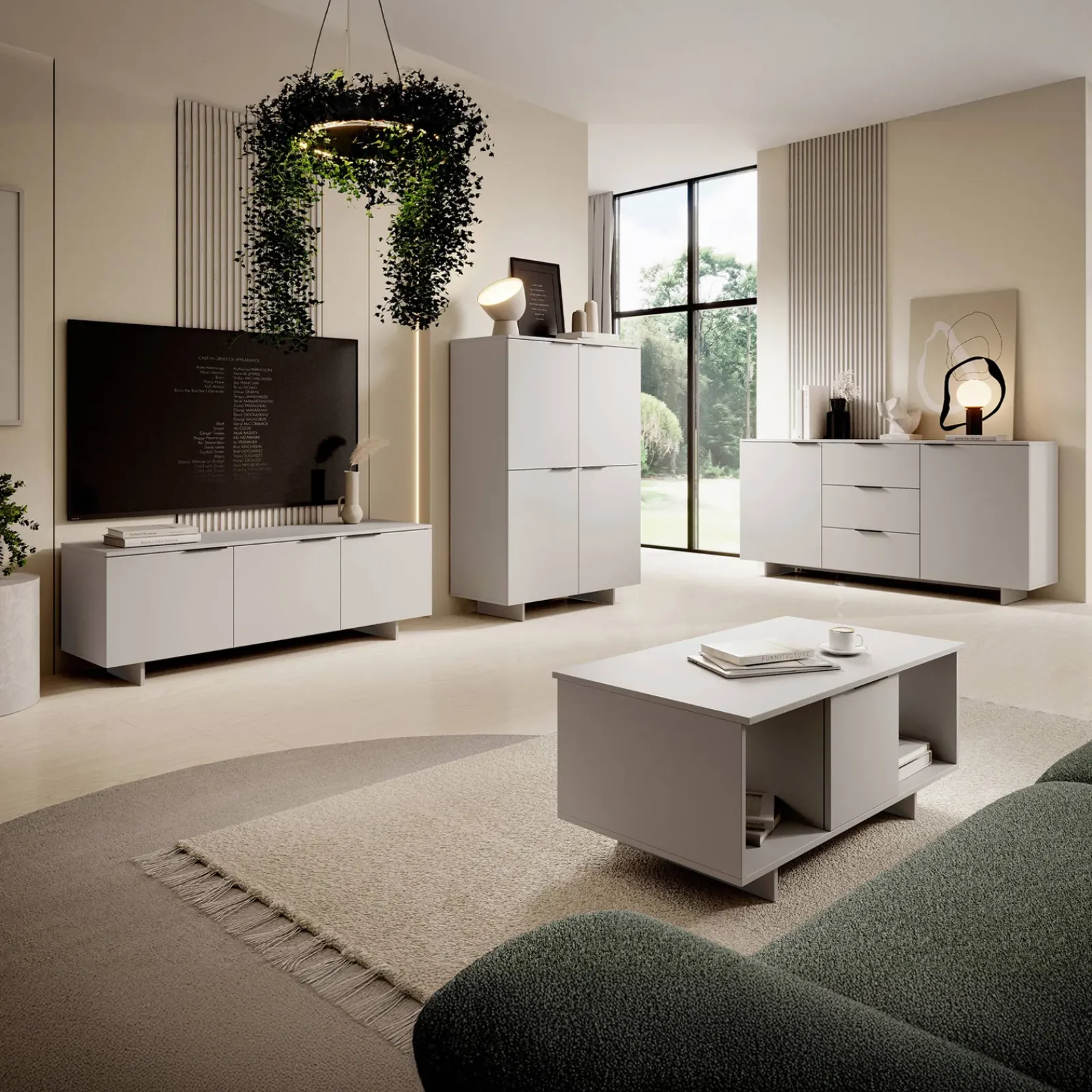 Garnero Arredamenti Mobile Tv Basso|Mobili Tv Moderni-Mobile porta TV 150x55h cm 3 ante grigio Stone