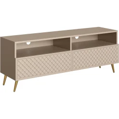 Garnero Arredamenti Mobile Tv Basso|Mobili Tv Moderni-Mobile porta TV 150x57h cm 2 ante 2 vani con frontali decorati Simona Beige
