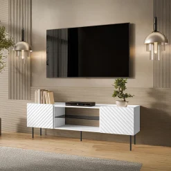 Garnero Arredamenti Mobile Tv Basso-Mobile porta TV 181x59h cm 2 ante 2 vani con frontali decorati bianco Daniele Bianco Opaco