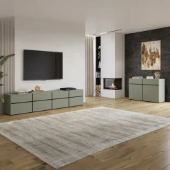 Garnero Arredamenti Mobile Tv Basso|Mobili Tv Moderni-Mobile porta TV 225x48h cm 4 ante a ribalta 4 cassetti moderno verde nero Lolla Verde Salvia