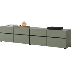 Garnero Arredamenti Mobile Tv Basso|Mobili Tv Moderni-Mobile porta TV 225x48h cm 4 ante a ribalta 4 cassetti moderno verde nero Lolla Verde Salvia