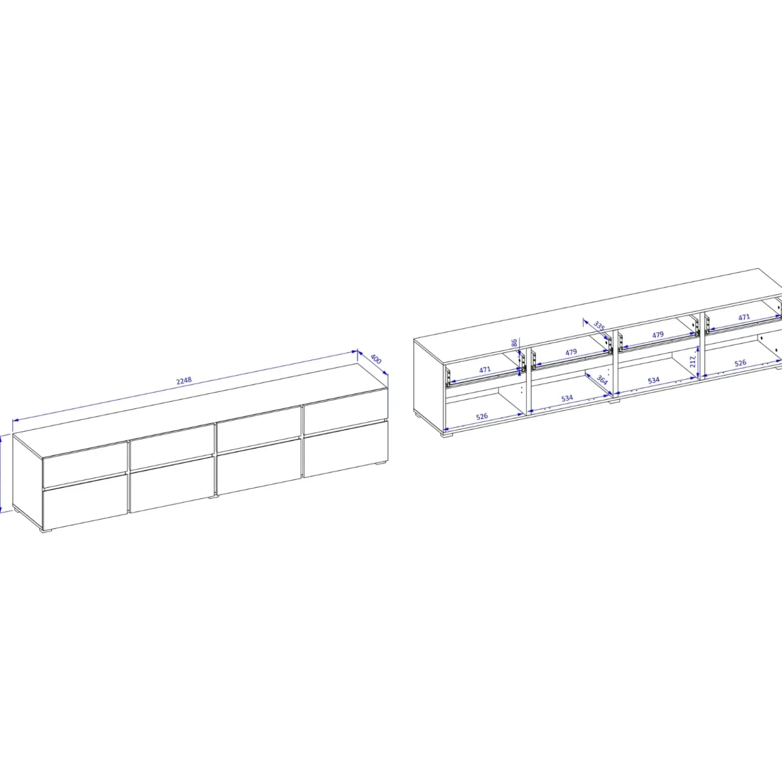 Garnero Arredamenti Mobile Tv Basso|Mobili Tv Moderni-Mobile porta TV 225x48h cm 4 ante a ribalta 4 cassetti moderno verde nero Lolla Verde Salvia