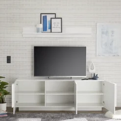 Garnero Arredamenti Mobile Tv Basso|Mobili Tv Moderni-Mobile porta TV 182x63h cm 3 ante moderno bianco laccato lucido Alvarez Bianco Lucido
