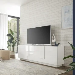 Garnero Arredamenti Mobile Tv Basso|Mobili Tv Moderni-Mobile porta TV 182x63h cm 3 ante moderno bianco laccato lucido Alvarez Bianco Lucido