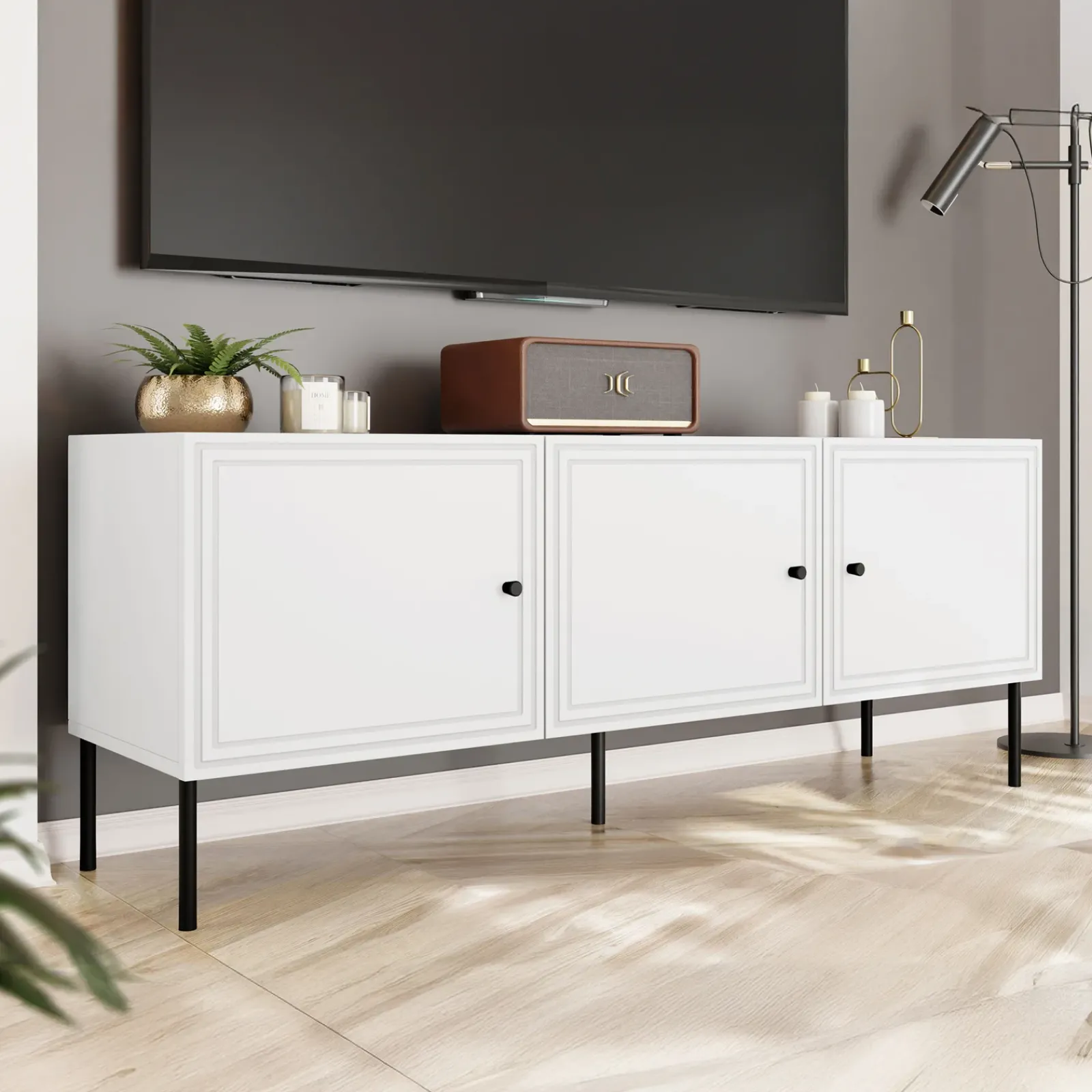 Garnero Arredamenti Mobile Tv Basso|Mobili Tv Moderni-Mobile porta TV 151x60h cm 3 ante Stark Bianco Opaco