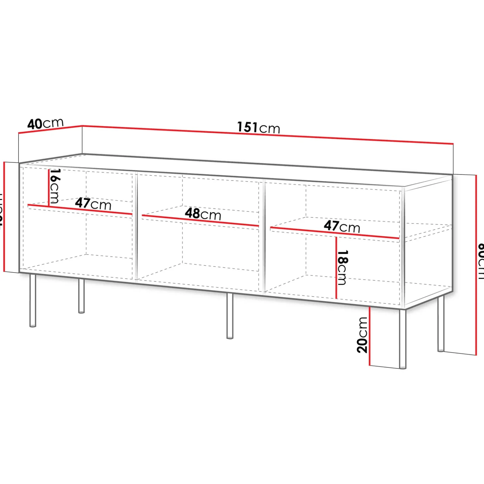 Garnero Arredamenti Mobile Tv Basso|Mobili Tv Moderni-Mobile porta TV 151x60h cm 3 ante Stark Bianco Opaco
