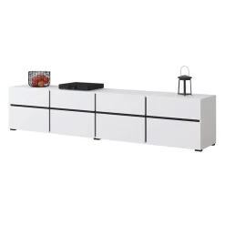 Garnero Arredamenti Mobile Tv Basso|Mobili Tv Moderni-Mobile porta TV 225x48h cm 4 ante a ribalta 4 cassetti moderno nero Lolla Bianco Opaco