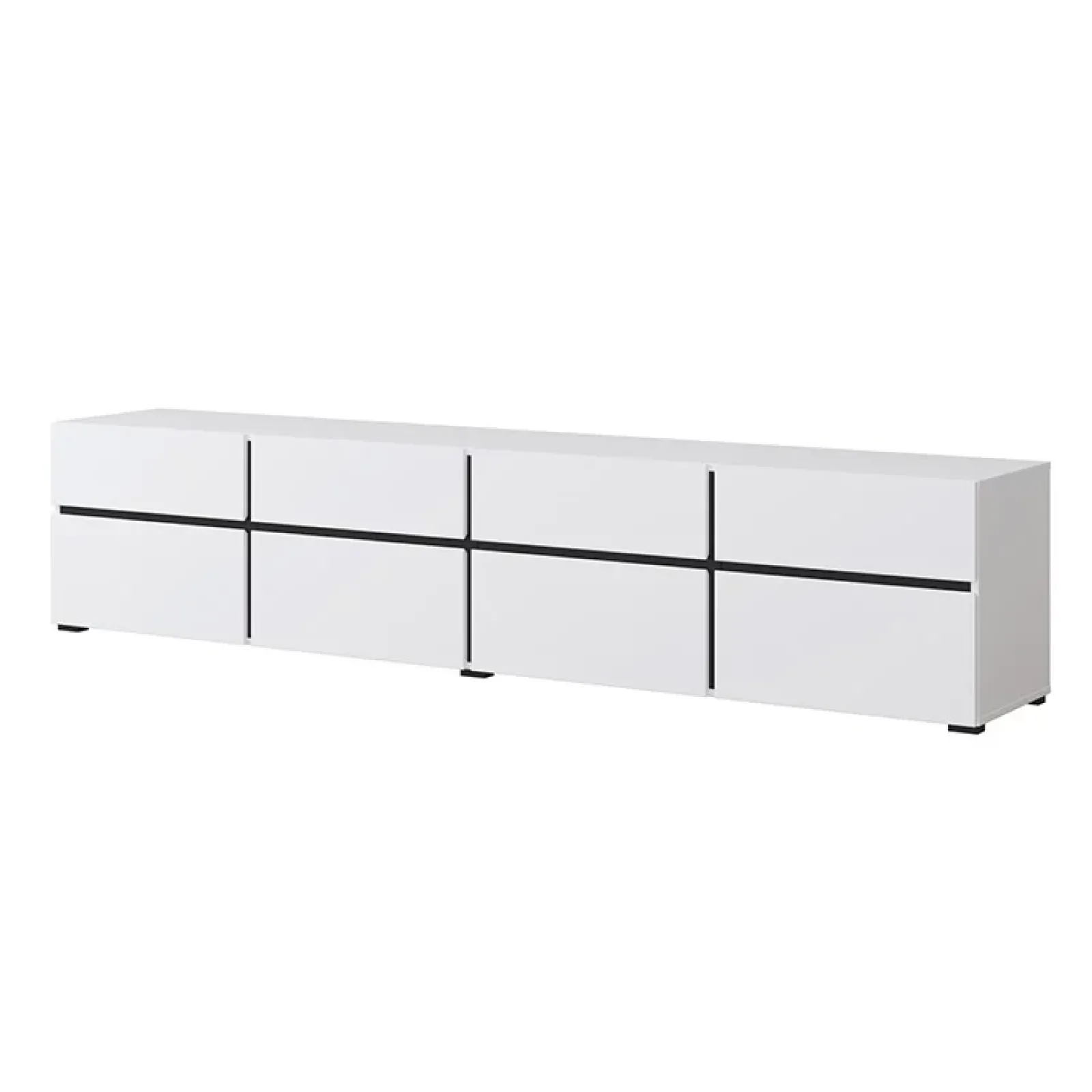 Garnero Arredamenti Mobile Tv Basso|Mobili Tv Moderni-Mobile porta TV 225x48h cm 4 ante a ribalta 4 cassetti moderno nero Lolla Bianco Opaco