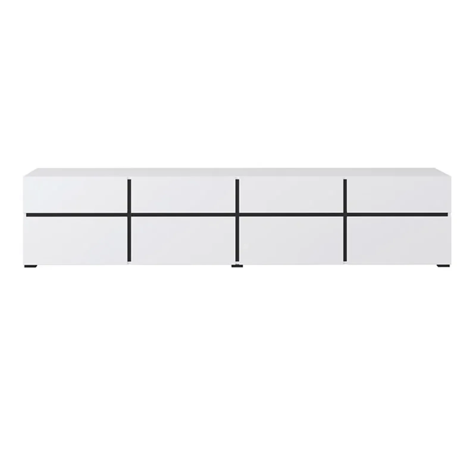 Garnero Arredamenti Mobile Tv Basso|Mobili Tv Moderni-Mobile porta TV 225x48h cm 4 ante a ribalta 4 cassetti moderno nero Lolla Bianco Opaco