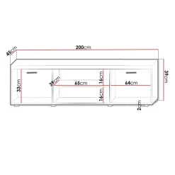 Garnero Arredamenti Mobile Tv Sospeso|Mobili Tv Moderni-Mobile porta TV 200x39h cm 2 ante 2 vani a giorno bianco lucido Nottingham