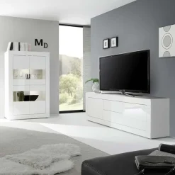Garnero Arredamenti Mobile Tv Basso|Mobili Tv Moderni-Mobile porta TV 210x66h cm 2 ante 2 cassetti Eternity Bianco Lucido
