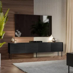 Garnero Arredamenti Mobile Tv Basso|Mobili Tv Moderni-Mobile porta TV 200x60h cm 4 ante nero Wild Nero Opaco