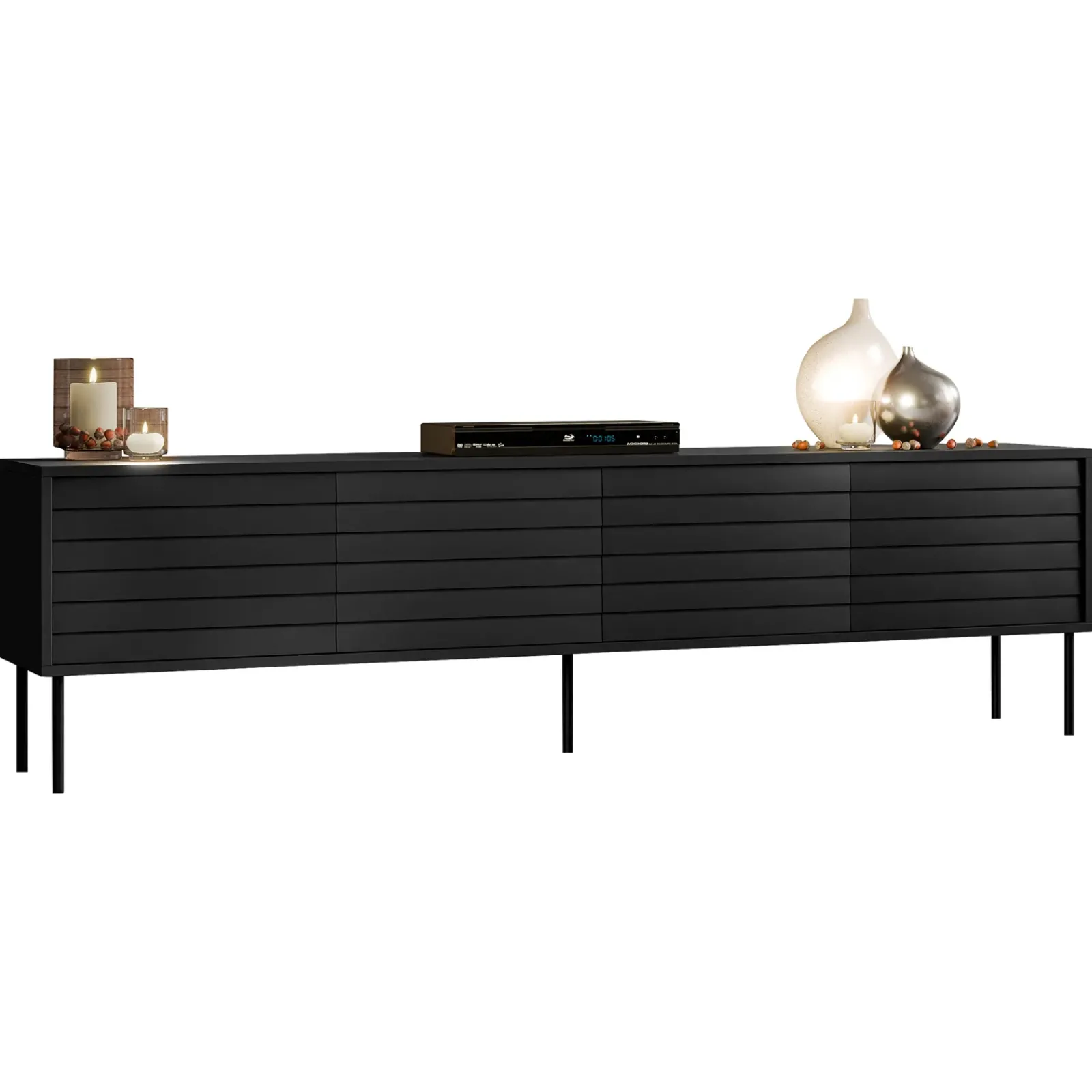 Garnero Arredamenti Mobile Tv Basso|Mobili Tv Moderni-Mobile porta TV 200x60h cm 4 ante nero Wild Nero Opaco