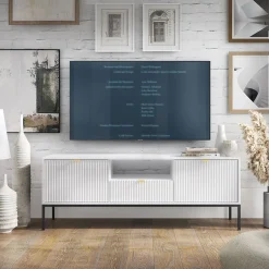 Garnero Arredamenti Mobile Tv Basso-Mobile porta TV 154x56h cm 2 ante moderno soggiorno bianco Alisa Bianco Opaco