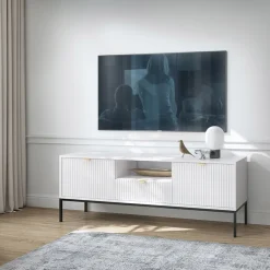 Garnero Arredamenti Mobile Tv Basso-Mobile porta TV 154x56h cm 2 ante moderno soggiorno bianco Alisa Bianco Opaco