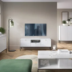 Garnero Arredamenti Mobile Tv Basso-Mobile porta TV 154x56h cm 2 ante moderno soggiorno bianco Alisa Bianco Opaco